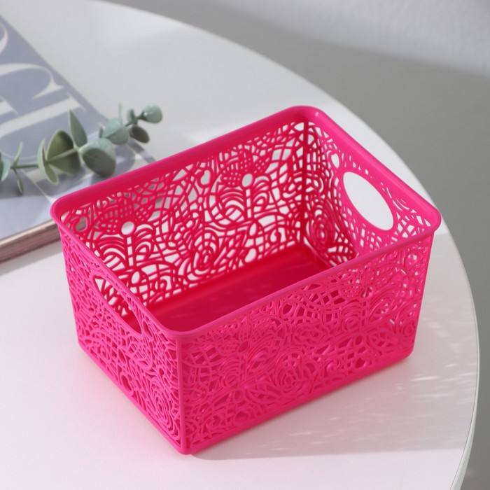 Корзинка пластиковая для хранения 14х10х8см, цвет микс "Кружевные цветы"
