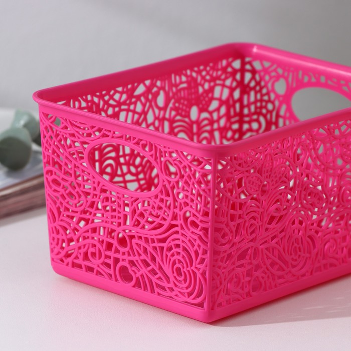 Корзинка пластиковая для хранения 14х10х8см, цвет микс "Кружевные цветы"