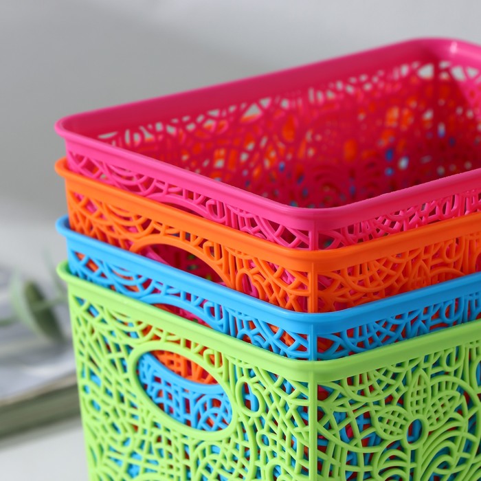 Корзинка пластиковая для хранения 14х10х8см, цвет микс "Кружевные цветы"