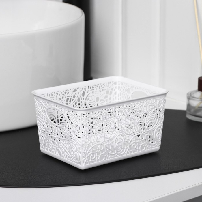 Корзинка пластиковая для хранения 14х10х8см, цвет микс "Кружевные цветы"