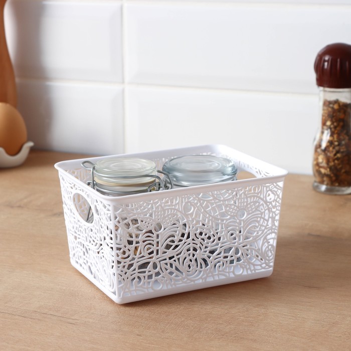 Корзинка пластиковая для хранения 14х10х8см, цвет микс "Кружевные цветы"