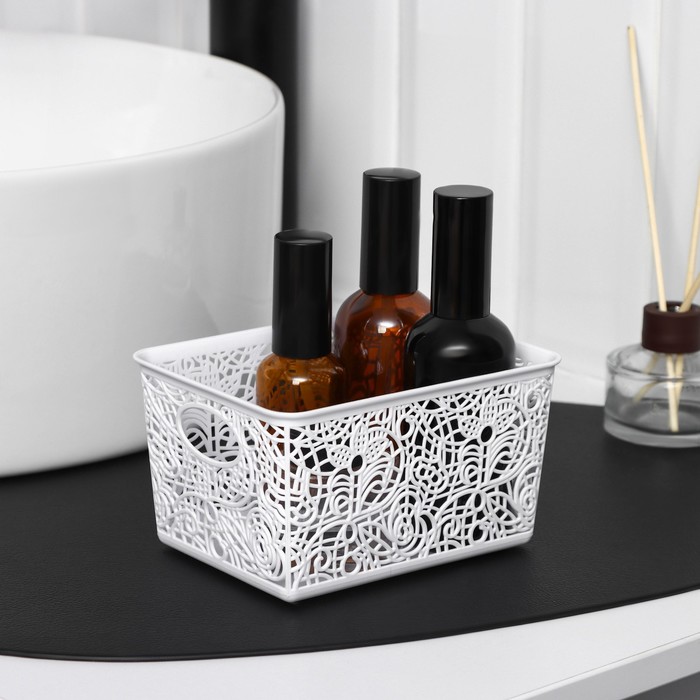 Корзинка пластиковая для хранения 14х10х8см, цвет микс "Кружевные цветы"