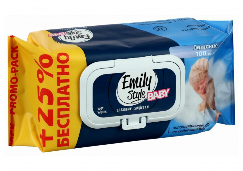 Салфетки влажные Emily Style 100шт с крышкой